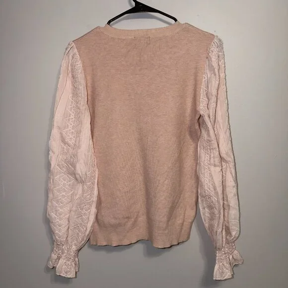 Fate Lace Sleeve Sweater Size S Blush Knit Romantic Top - Picture 7 of 7